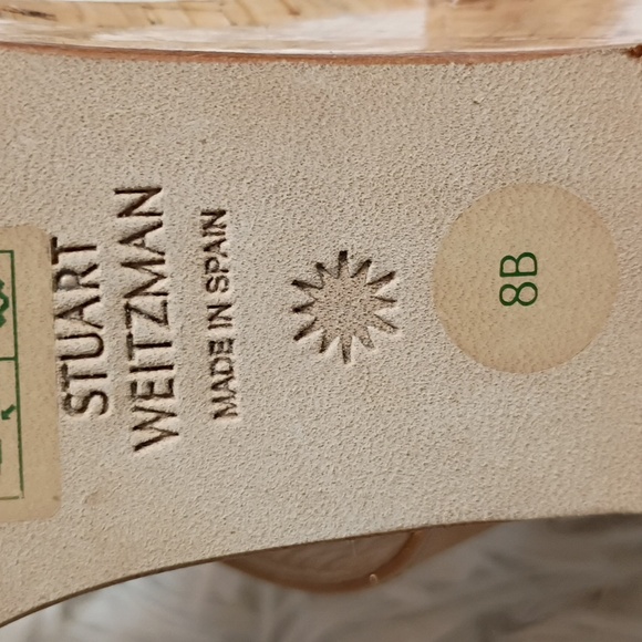 New Stuart Weitzman Aleena Nude Cork Wedge Square Toe Side Slip On Sandals 8B - Picture 15 of 16